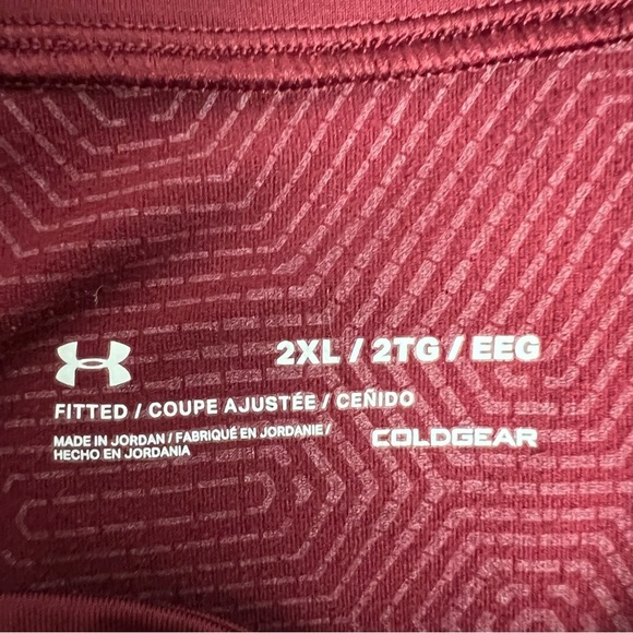 Under ARMOUR Coldgear Men’s Fitted Pullover Shirt Sz 2XL Color Maroon & Black - Picture 6 of 9